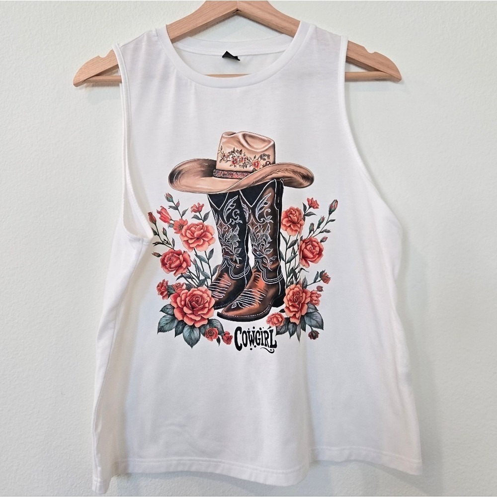 SHEIN White Cowgirl Graphic Tank Top